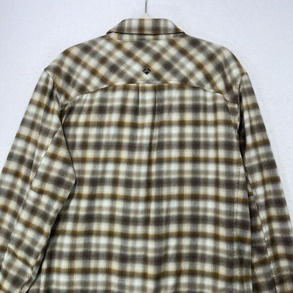 Prana Shirt Men M Cream Tan Grey Plaid Flannel Outdoor Hiking Zipped Pockets - Picture 5 of 10